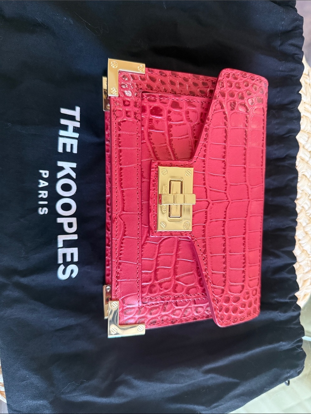 The Kooples Pink Croc-Embossed Leather Mini Shoulder Bag with Gold Hardware